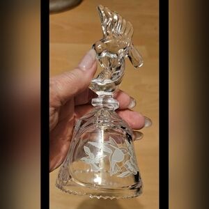 Vintage Etched Crystal Glass Hummingbird Bell 5.5"tall and 3" wide